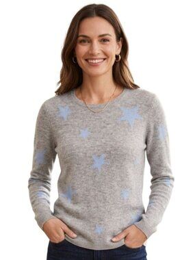 Morgan Taylor Gray Blue Star Cashmere Crewneck Pullover Sweater Size L